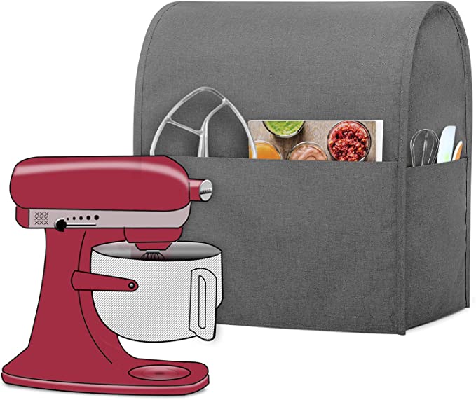 Luxja Dust Cover for 6-8 Quart KitchenAid Mixers, Cloth Cover with Pockets for KitchenAid Mixers and Extra Accessories (Compatible with All 6-8 Quart KitchenAid Mixers), Gray