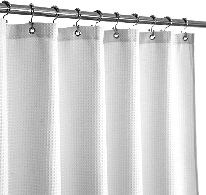 Stall Shower Curtain Fabric 36 x 72 inch, Waffle Weave Half Size Small Shower Curtain, Hotel Luxury Spa, 230 GSM Heavy Duty, Water Repellent, White Pique Pattern Decorative Bathroom Curtain