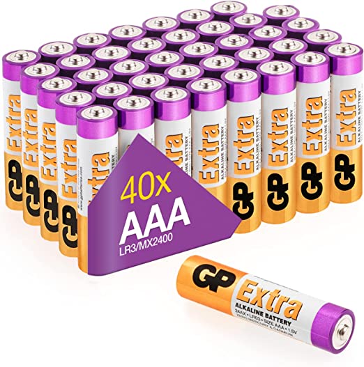 AAA Batteries Pack of 40 1.5V / Micro/Mini/Penlite / LR03 by GP Batteries Extra Alkaline Batteries Suitable for Everyday use in a Variety of Devices - Clocks/Remotes/Mouse/Torch/Etc