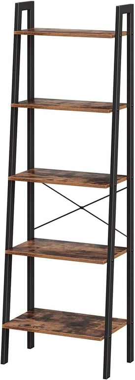 Vasagle Ladder Shelf, 5-Tier Industrial Bookcase, Storage Unit, with Metal Frame, for Living Room, Kitchen, Rustic Brown LLS45X