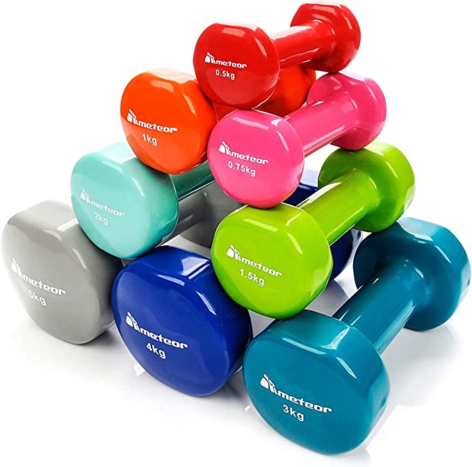Meteor Essential Anti-Slip Vinyl Dumbbell, for Home Gym Fitness Weightlifting Toning, Available in 1/2/3/4/5/6kg Pairs