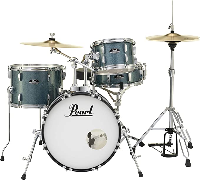 Pearl Roadshow Drum Set 4-Piece Complete Kit with Cymbals and Stands, Aqua Blue Glitter (RS584C/C703)