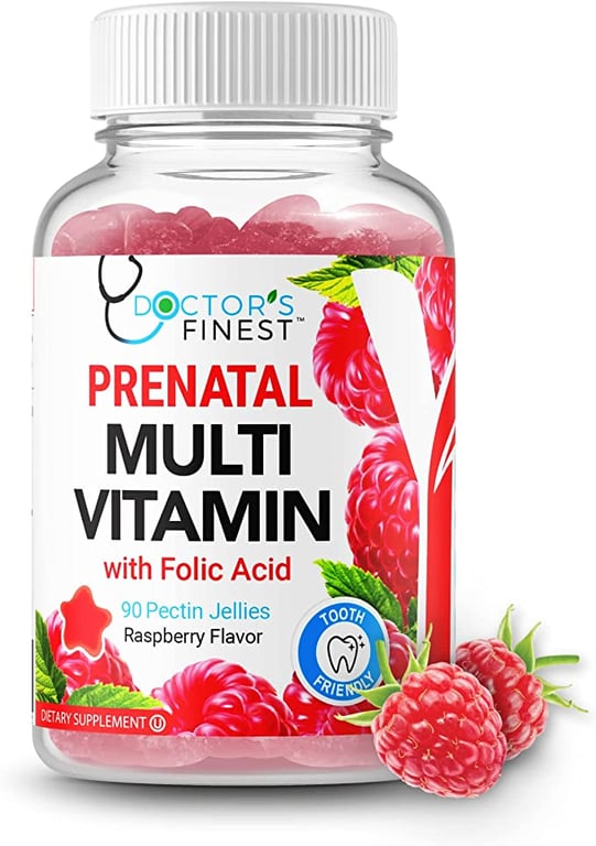 Doctors Finest Prenatal Multivitamin W/Folic Acid & Iron Gummies – Vegetarian, GMO-Free & Gluten Free – Great Tasting Raspberry Flavor Pectin Chews – 90 Count [45 Doses]