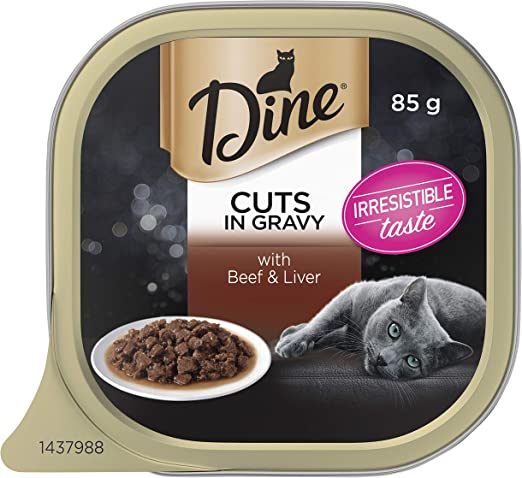 Dine Cuts In Gravy With Beef And Liver Wet Cat Food 85G, 28 Pack