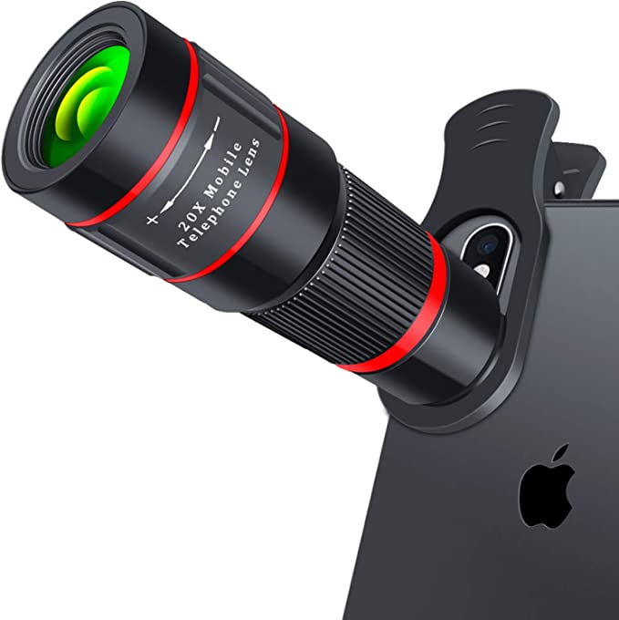 Cell Phone Lens, 20X Zoom Telephoto Lens, HD Phone Camera Lens for iPhone, Samsung, Android Smartphone, Monocular Telescope (Black)