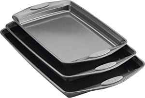 Rachael Ray Nonstick Bakeware Set with Grips, Nonstick Cookie Sheets/Baking Sheets - 3 Piece, Gray with Sea Salt Gray Grips