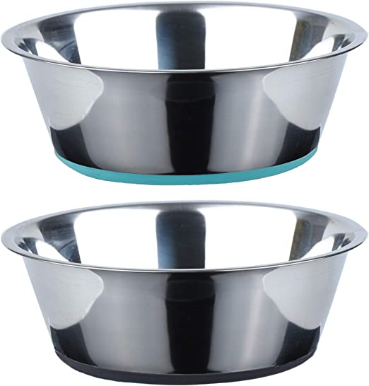 PEGGY11 No Spill Non-Skid Stainless Steel Deep Dog Bowls (720 ML Each, 2 Count)