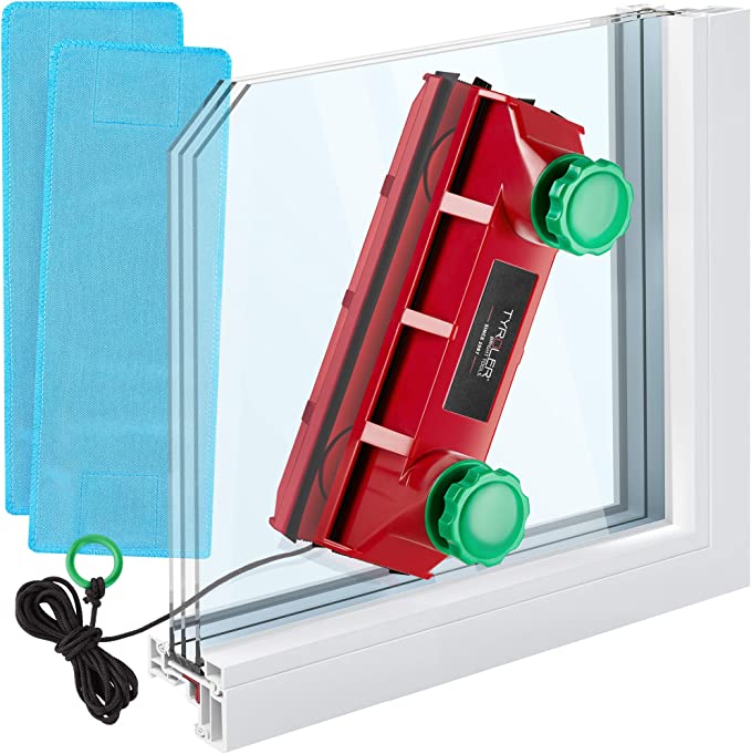 Tyroler Bright Tools The Glider D4 Magnetic Window Cleaner, Universal Fits Any Windows thickness In The World 0.1"-1.6" Due to Adjustable Force Control. 3M Long Anti-Falling Rope, Double-Sided Window Cleaning Tools