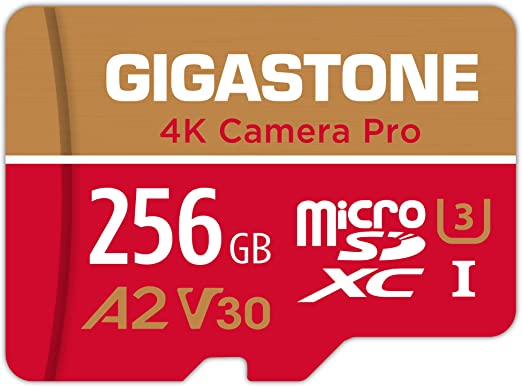 Gigastone 256GB Micro SD Card, 4K Camera Pro, 4K Video Recording for GoPro, Action Camera, DJI, Drone, R/W up to 100/60 MB/s MicroSDXC Memory Card UHS-I U3 A2 V30 C10