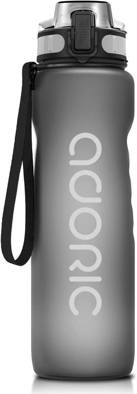 Sports Water Bottle, BPA Free Tritan Non-Toxic Plastic Sport Water Cup, Durable Leak Proof Water Bottle with Filter, Flip Top (Grey -1000ML)