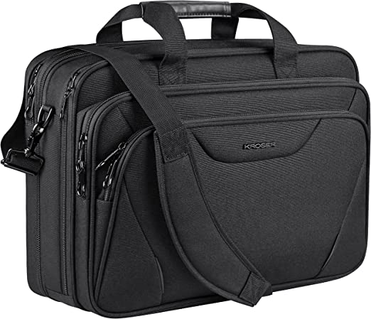 KROSER 18" Laptop Bag Premium Laptop Briefcase Fits Up to 17.3 Inch Laptop Expandable Water-Repellent Shoulder Messenger Bag Computer Bag for Travel/Business/School/Men/Women-Black