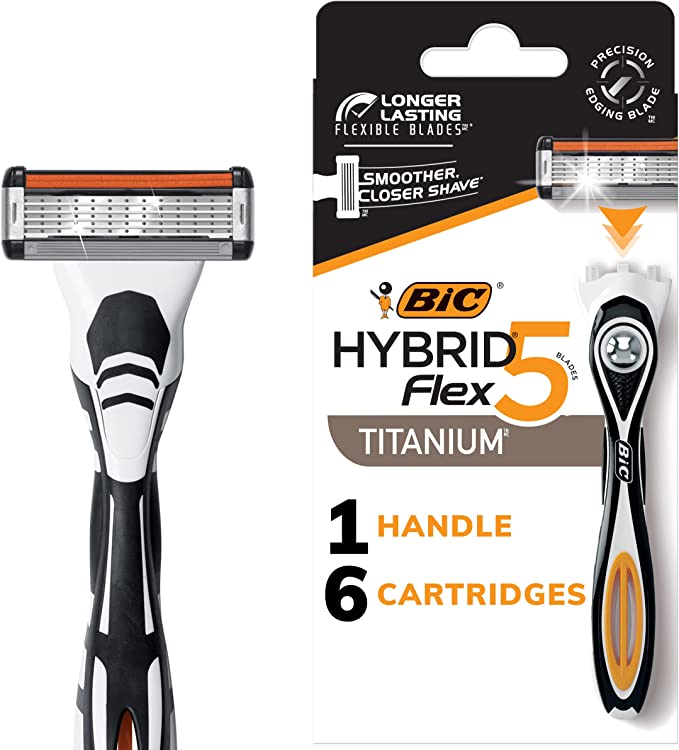 BIC Flex 5 Hybrid Men's 5-Blade Disposable Razor Shaving Kit, 1 Handle and 6 Cartridges