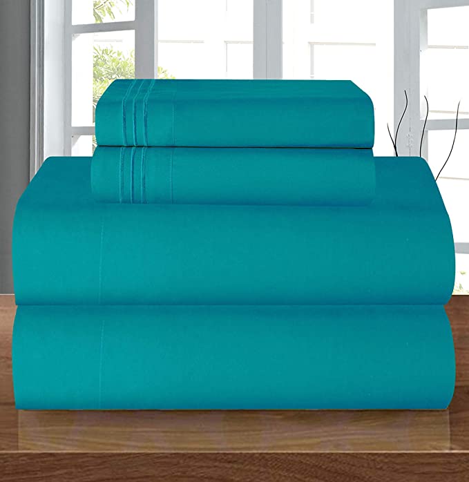 Elegant Comfort Luxury Soft 1500 Thread Count Egyptian 4-Piece Premium Hotel Quality Wrinkle Resistant Coziest Bedding Set, All Around Elastic Fitted Sheet, Deep Pocket up to 16inch, Queen, Turquoise