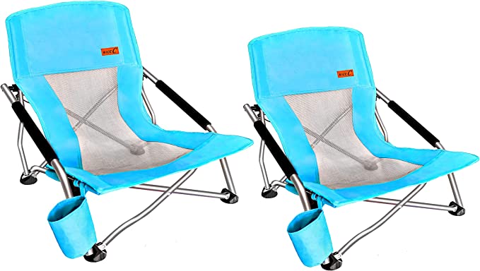 Nice C Low Beach Camping Folding Chair, Ultralight Backpacking Chair with Cup Holder & Carry Bag Compact & Heavy Duty Outdoor, Camping, BBQ, Beach, Travel, Picnic, Festival (2 Pack of Blue)