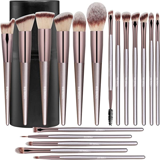 BS-MALL Makeup Brushes Premium Synthetic Foundation Powder Concealers Eye Shadows Silver Black Makeup Brush Sets(18 Pcs)