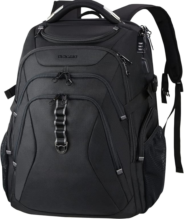 KROSER Travel Laptop Backpack 17.3 Inch XL Computer Backpack with USB Charging Port RFID Pockets Water-Repellent Business College Daypack Stylish Big School Laptop Bag for Men/Women-Black