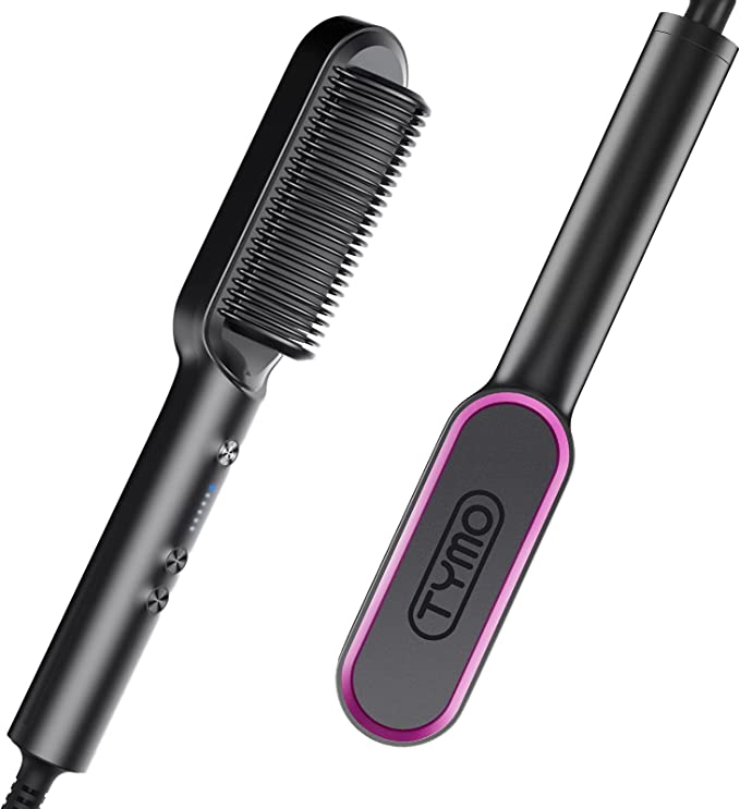 TYMO Ring Hair Straightener Brush, Hair straightening brush with Ceramic plates, 25s Fast Heating & 5 Temp Settings, incl. Accessories, Matte Black, AU Plug