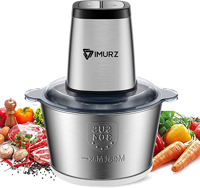 Mini Chopper Electric Food Processor with 2 Litre Stainless Steel Bowl, 2 Speeds, 4 Bi-Level Blades,500W, Silver