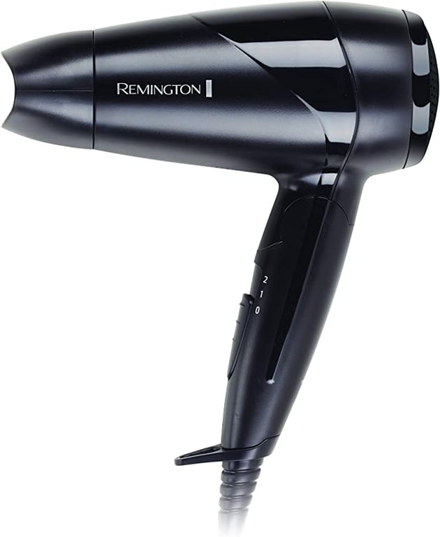 Remington Jet Setter Hair Dryer, 2000W (AU Plug), Compact Travel Size, Powerful For Fast Drying, Dual Voltage Works In Any Country, Folding Handle - Black