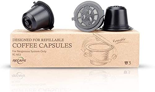 RECAPS Refillable Coffee Pods Reusable Filters Compatible with Nespresso Original Line Machines 3 Pack Black