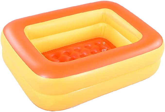 HIWENA Inflatable Kiddie Pool, 45" Orange Kids Swimming Pool Summer Water Fun Bathtub with Inflatable Soft Floor