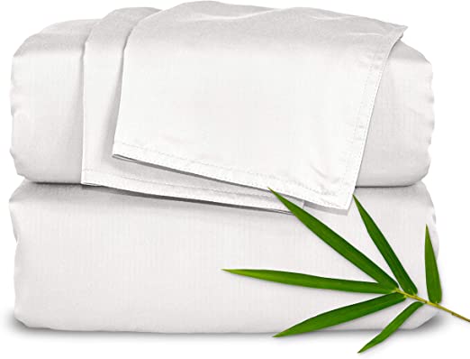 Pure Bamboo Sheets - King Size Bed Sheets 4-pc Set - 100% Organic Bamboo - Incredibly Soft - Fits Up to 16" Mattress - 1 Fitted Sheet, 1 Flat Sheet, 2 Pillowcases (King, White)