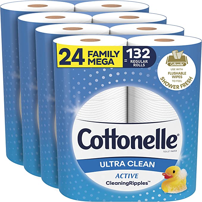 Cottonelle Ultra CleanCare Toilet Paper, Strong Bath Tissue, Biodegradable, Septic-Safe, 24 Mega Rolls