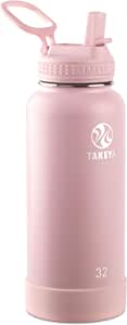 Takeya Actives Insulated Stainless Steel Water Bottle with Straw Lid, 32 oz, Blush