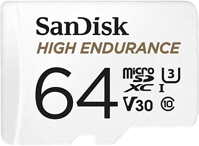 Sandisk High Endurance microSDXC™ Card, SQQNR 64G, UHS-I, C10, U3, V30, 100MB/s R, 40MB/s W, SD Adaptor, 2Y, White (SDSQQNR-064G-G)