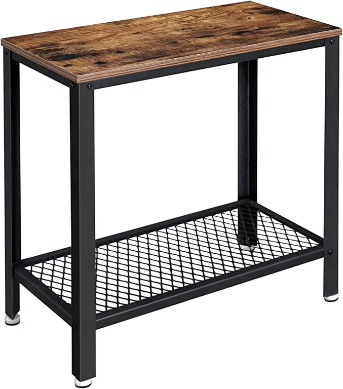 VASAGLE Industrial Side Table 2-Tier Nightstand With Mesh Shelf End Table for Small Spaces Sturdy and Easy Assembly Wood Look Accent Furniture with Metal Frame Rustic Brown ULET31BX