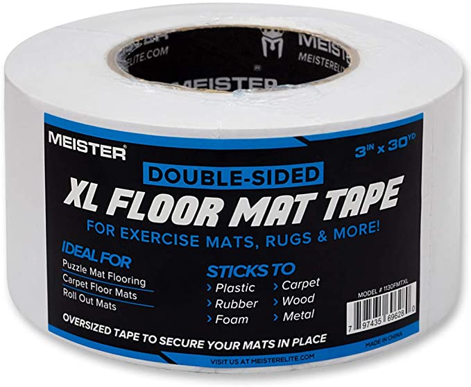 Meister Double-Sided XL Floor Mat Tape - Secures Exercise Mats & Rugs in Place
