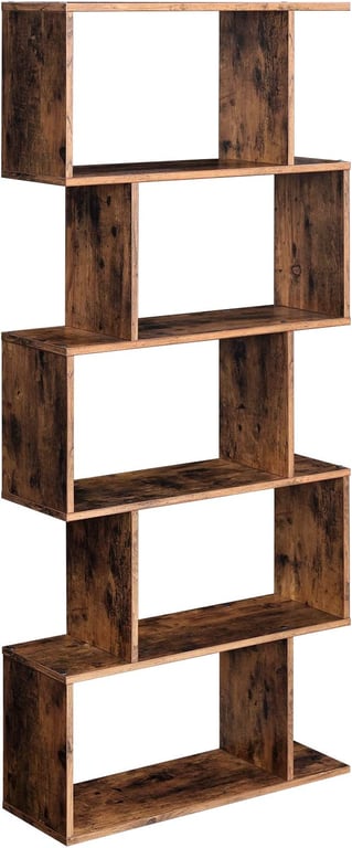 VASAGLE Wooden Bookcase, Display Shelf and Room Divider, Freestanding Decorative Storage Shelving, 5-Tier Bookshelf, Rustic Brown ULBC62BX