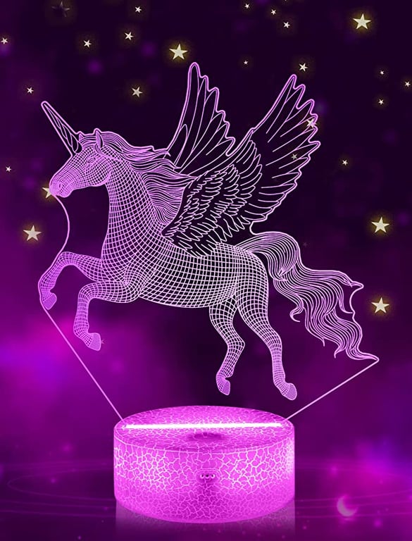 FULLOSUN Unicorn Beside Lamp 3D Optical Illusion Night Light,16 Colors Changing Remote Control Nightlight, Unique Room Decor for Girls Kids Friends