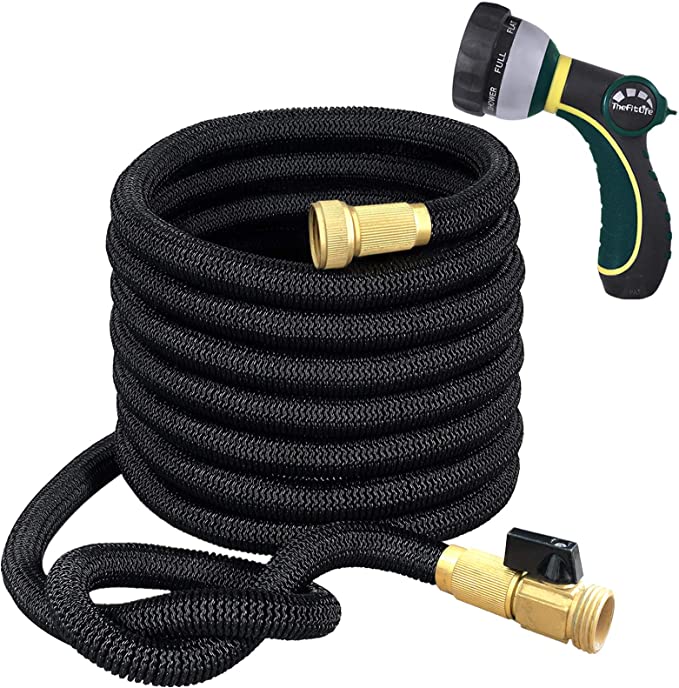 TheFitLife Flexible and Expandable Garden Hose - Triple Latex Core with 3/4 Inch Solid Brass Fittings and 8 Function Spray Nozzle, Portable and Kink Free Water Hose (25 FT)