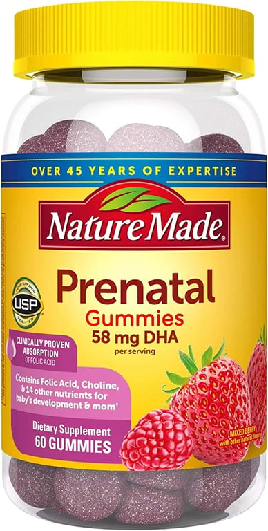 Nature Made Prenatal Gummy Vitamins with DHA + Folic Acid, 60 Ct to Support Baby’s Development†