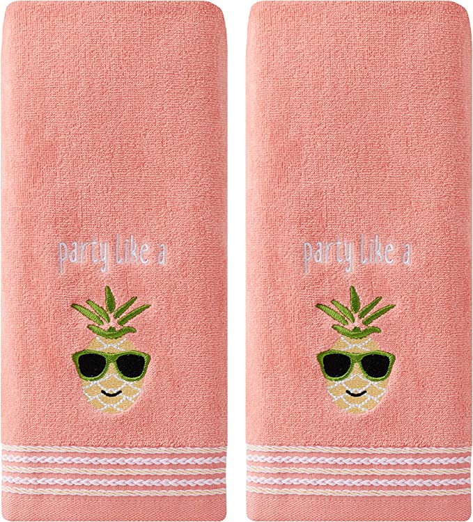 SKL Home by Saturday Knight Ltd. Party Pineapple 2 Pc Hand Towel Set, Coral Pink