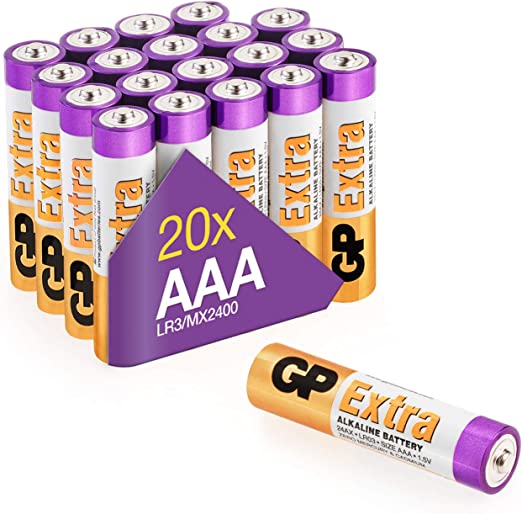 AAA Batteries Pack of 20-1.5V / Micro/Mini/Penlite / LR03 by GP Batteries Extra Alkaline Batteries Suitable for Everyday use in a Variety of Devices - Clocks/Remotes/Mouse/Torch/Etc