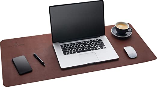 Gallaway Leather Desk Pad - Dark Brown (91cm x 43cm) Extended Non Slip Office Desk Protector for Gaming,Writing and Working, Premium PU Leather Mat Blotter Ideal for Home or Office (Brown) (Brown)