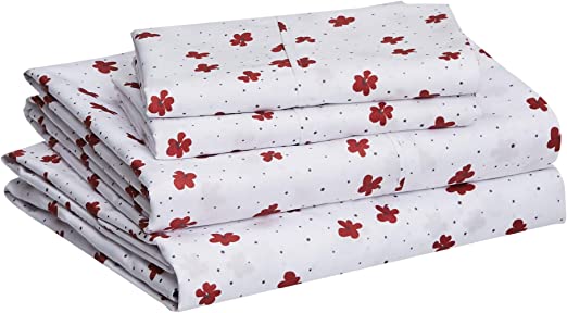 Amazon Basics Lightweight Super Soft Easy Care Microfiber Bed Sheet Set with 14”  Deep Pockets - Double, Red Poppies