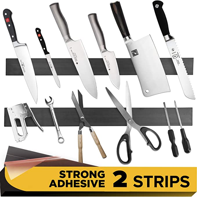 Adhesive Magnetic Strip for Knives Kitchen with Multipurpose Use as Knife Holder, Knife Rack, Knife Magnetic Strip, Knives Bar, Kitchen Utensil Holder, Tool Holder for Garage and Kitchen Organizer