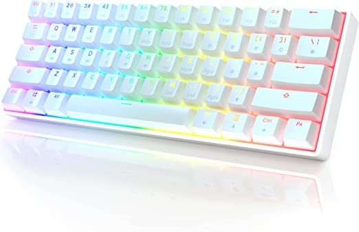 HK GAMING GK61 Mechanical Gaming Keyboard 60 Percent | 61 RGB Rainbow LED Backlit Programmable Keys | USB Wired | for Mac and Windows PC | Hotswap Gateron Optical Brown Switches | White
