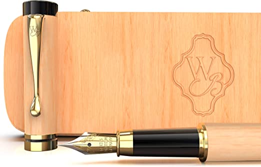Wordsworth & Black's Fountain Pen Set, Luxury Bamboo Wood - Medium Nib, Gift Case; Includes 6 Ink Cartridges, Ink Refill Converter -Journaling, Calligraphy, Drawing, Smooth Writing [Maple Wood]