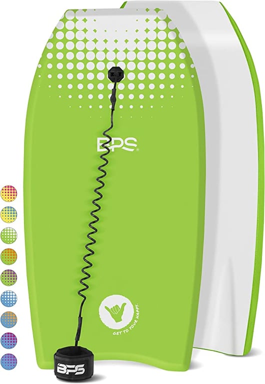 BPS 'Green Machine' Bodyboard with Wrist Leash - Strong TPU Wrist Leash and Constructed with HPDE Slick Bottom