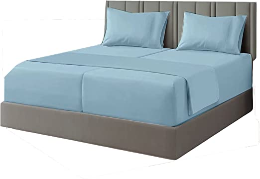 Cottingon Split Queen Sheets for Adjustable Bed,Sheets for Adjustable Bed,Adjustable Queen Bed Sheets,Split Queen Sheets 30X80,Adjustable Bed Sheet Queen Size-16 Drop (5 Pieces )(Light Blue Solid)