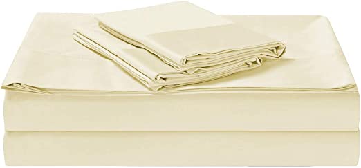 1500TC Cotton Rich 4 Pieces Double Bed Sheet Set, Flat Sheet, Fitted Sheet & 2 Pillowcases Beige