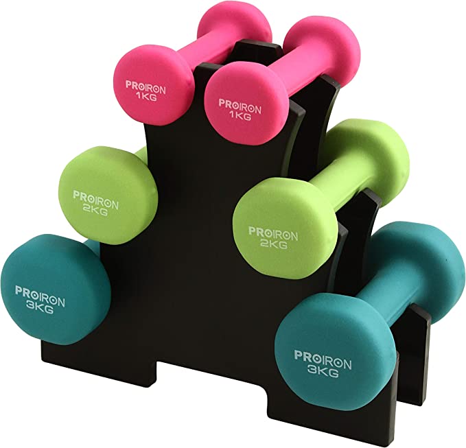 PROIRON Dumbbells Anti-Slip Neoprene Dumbbell Soft-Touch Grip Hand Weights Home Gym Exercise Women Men Arm Pilates Dumbbells in 1kg 1.5kg 2kg 3kg 4kg 5kg 8kg 10kg Pair