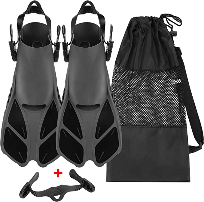 Oumers Snorkel Fins, Travel Size Adjustable Strap Diving Flippers with Mesh Bag and Extra Buckle Connector for Men Women Snorkeling Diving Swimming
