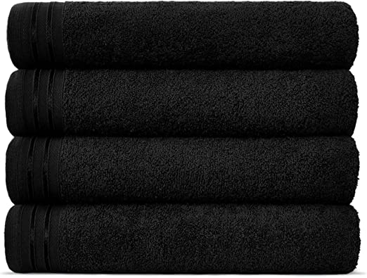 Lions Bath Towels - Set of 4 Bathroom Large Bath Sheets, 100% Luxury Cotton, 500 GSM 75X135CM, Highly Absorbent and Quick Dry Extra Large Bath Towel, Bathroom Accessory Set, Black