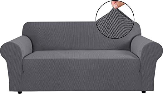 Smarcute High Stretch Sofa Cover 1 Piece Couch Cover, Lounge Cover for 3 Cushion Couch, Sofa Slipcover for Living Room, Sofa Cover Stretch, Jacquard Sofa Slipcover 3 Cushion (Sofa: Grey)