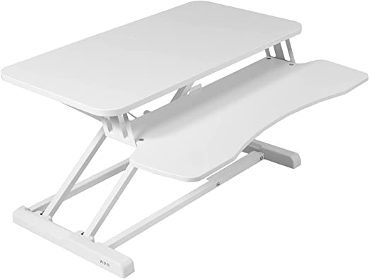VIVO White Height Adjustable 32 Inch Standing Desk Converter, Sit Stand Tabletop Dual Monitor and Laptop Riser Workstation (Desk-V000Kw)…